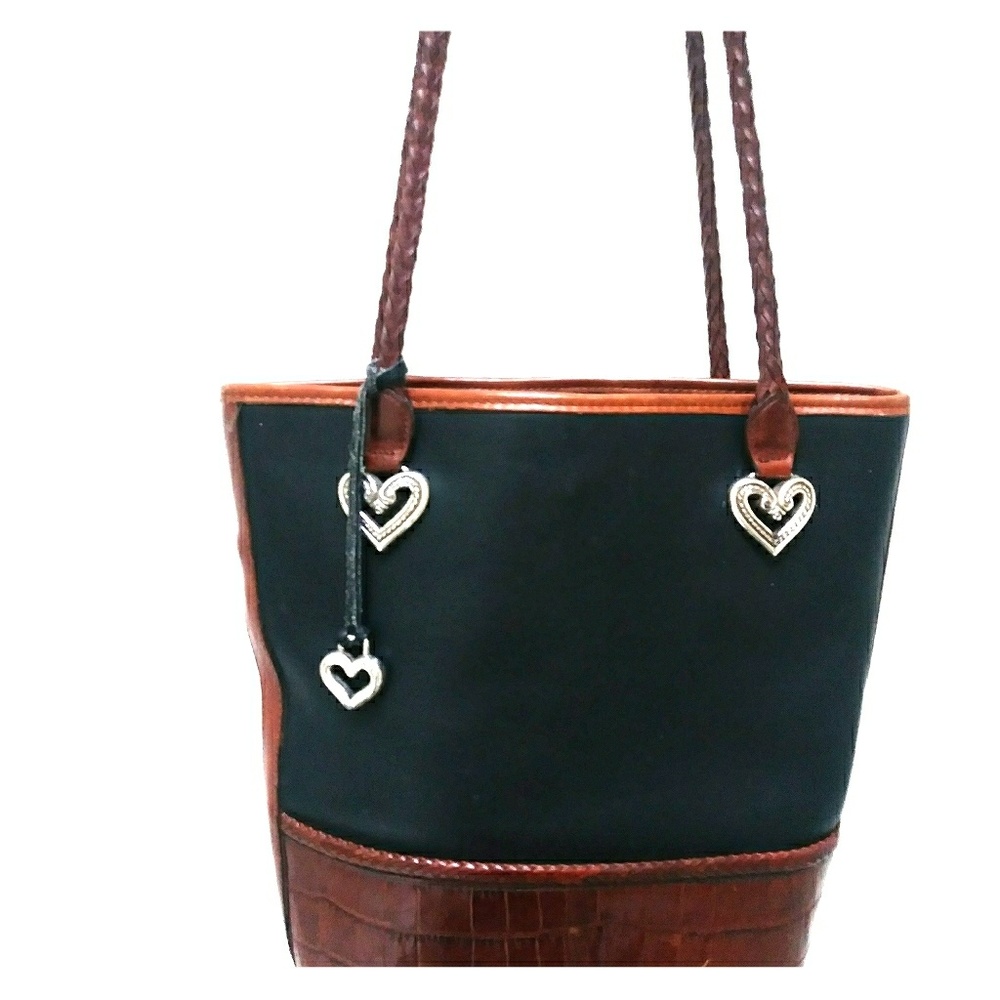 Black leather with tan Croc embossed Brighton tote